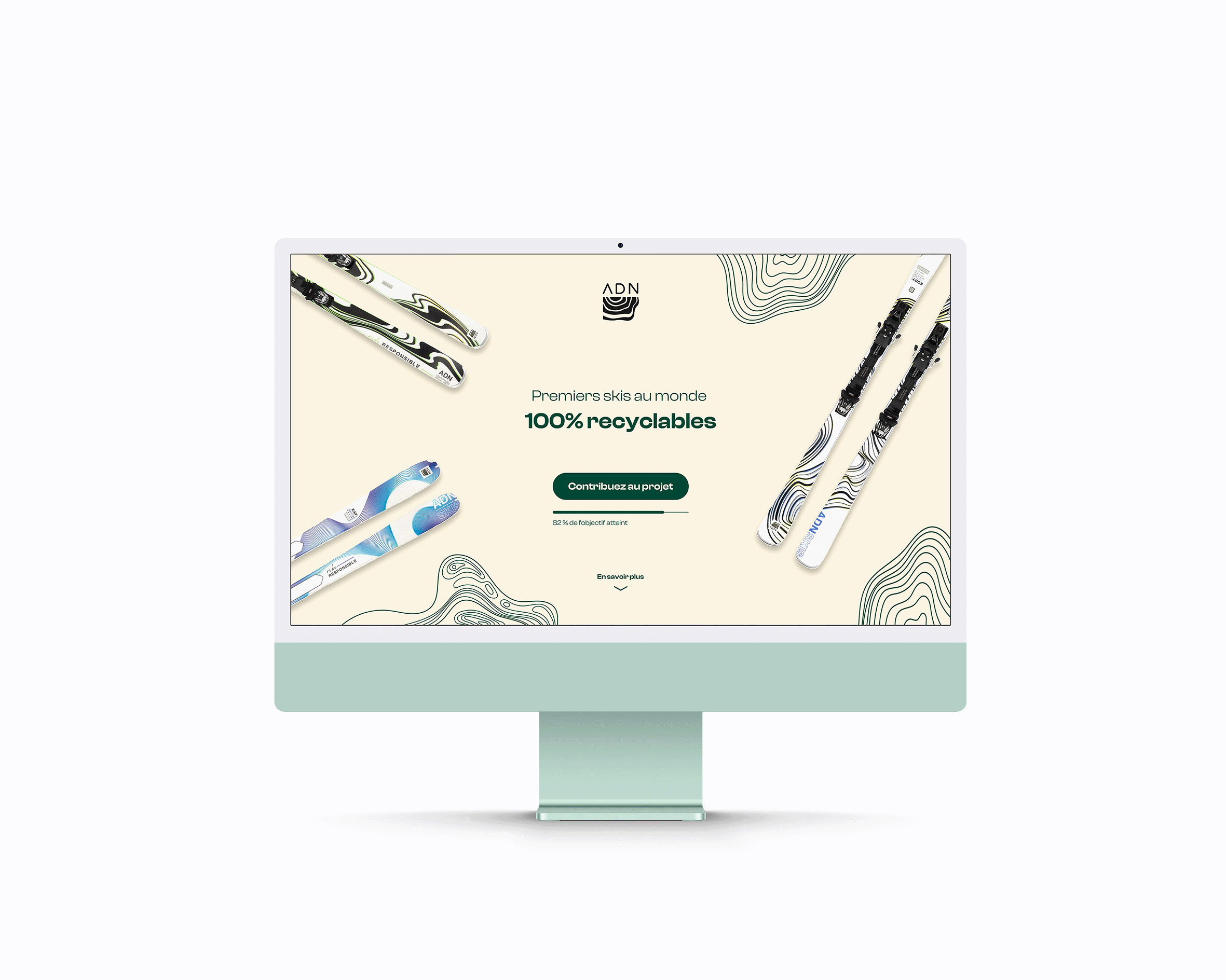 Visuels de la landing page d'ADN Skis